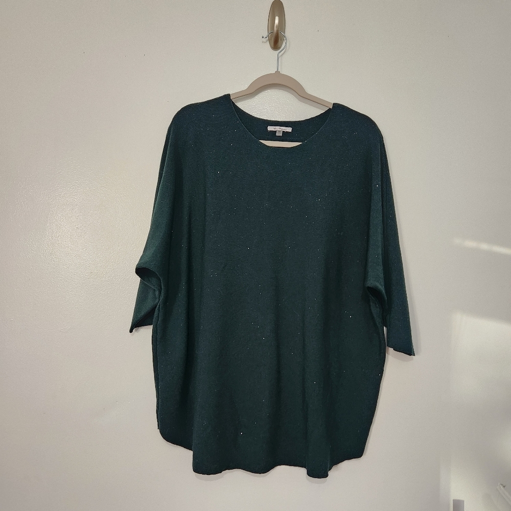 Vila Milano Tunic Top 1X Plus Size Dark Green Dolman Sleeve Scattered Sequins
